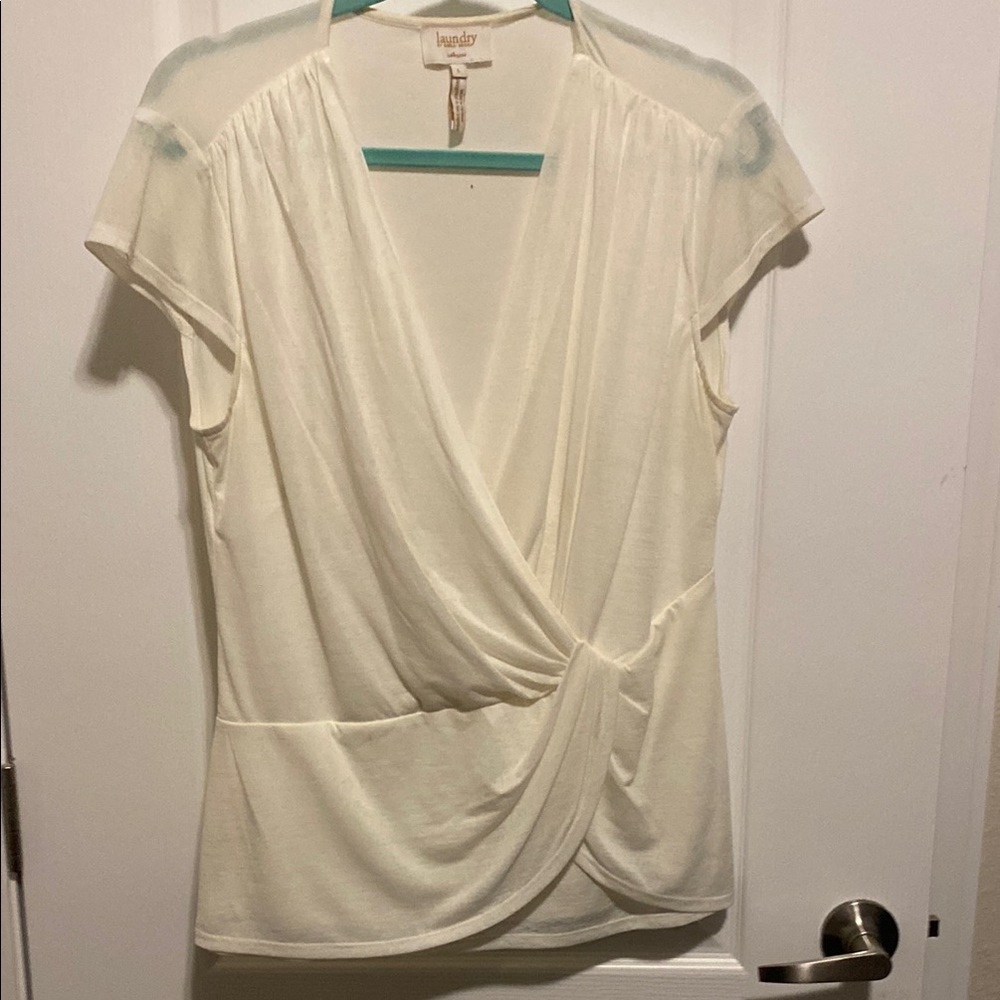 Laundry By Shelli Segal Cream Wrap Blouse with Cap Sleeves